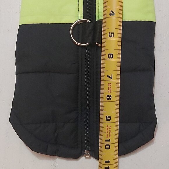 Black Dog Winter Coat with Fluorescent Green Stripe - Zipper Closure, Size Small - Picture 5 of 7